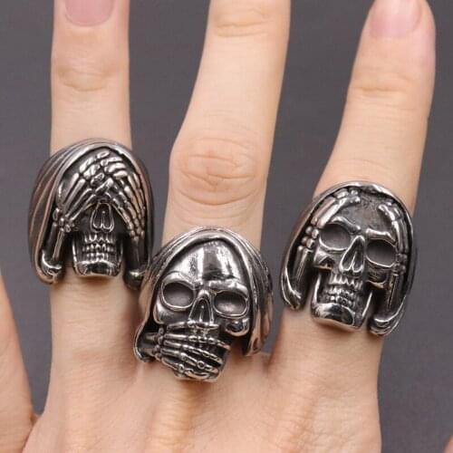 Newest Emijo Face Mood Skull Rings For Boys Girls 316 Stainless Steel Rock Roll Antique Men Rings Cool Design