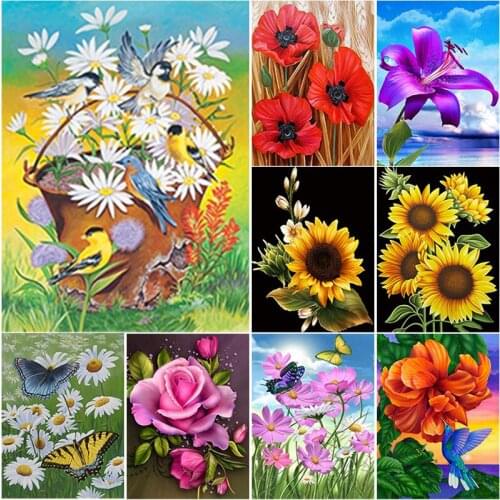 New 5D DIY Scenery Diamond Painting Fresh Flowers Diamond Embroidery Cross Stitch Full Square Round Drill Manual Gift Home Decor
