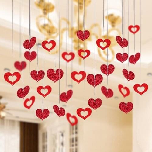 New 100Pcs/lot Red Heart Laser Sequined Rain Balloon Pendant Romantic Wedding Room Valentiens Day Birthday Party Decorations