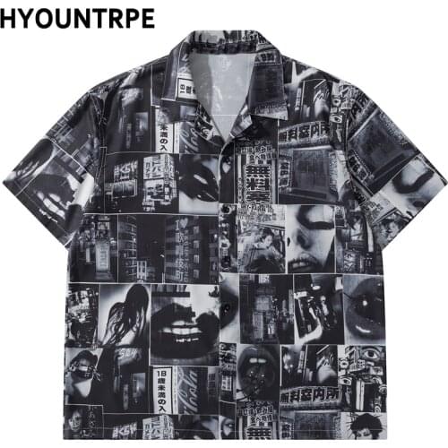 Mens Graphics Print Japanese Style Shirt Casual Short Sleeve Hawaiian Shirt Hip Hop Streetwear Loose Top Harajuku Shirts for Men
