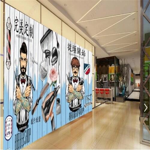 Custom Modern Hair Salon Barber Shop Wallpapers Industrial Decor Wood Grain Background Wall Paper Mural Papel De Parede