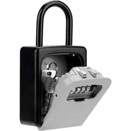 Key Lock Box Wall Mounted Aluminum Alloy Key Safe Box Weatherproof 4 Digit Combination Keys Storage Lock Boxes Indoor Outdoor