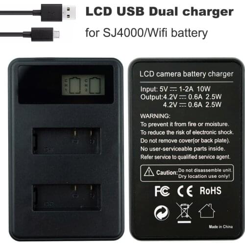 SJ4000 Battery LCD Dual Charger +USB Cable For SJCAM SJ4000 Wifi SJ4000+ SJ5000 WiFi SJ5000+ Plus M10 Action Camera Accessories