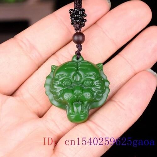 Green Jade Tiger Pendant Fashion Animal Carved Charm Chinese Men Jewelry Gifts Women Amulet Necklace Natural Jadeite