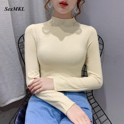 Women Long Sleeve Knitted Sweaters 2020 Fashion Casual Turtleneck White Winter Pullover Korean Clothes Elegant Black Ladies Tops