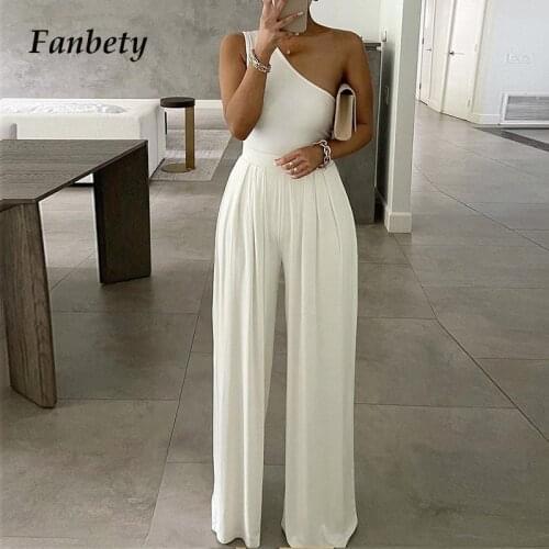 Fashion Women Solid Wide Leg Jumpsuit Sexy One-Shoulder Sleeveless Playsuit Romper 2021 Office Lady Casual Off Shoulder Overalls
