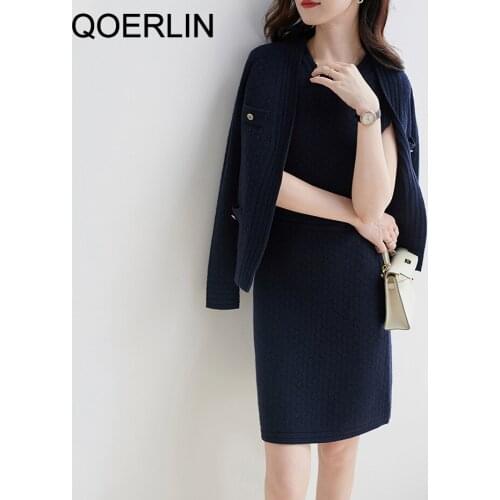 Wool Blend Dress Suits Women 2 Piece Women Outfit Warm Thick Sweater Dress Plus Size Sweater Jacket 70%Wool 30%Cashmere Blend