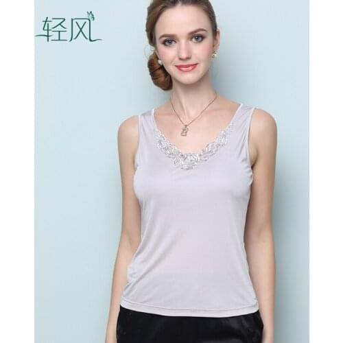 Ladies Silk Embroidery Lace Vest 100% Silk Fine Knit Sleeveless Vest Primer