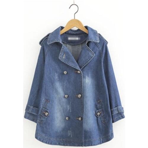 2020 Plus Size Women Spring Coat Loose Denim Trench Coat Female Casual Autumn Windbreaker Elegant Jeans Coats Tops Chaqueta M069