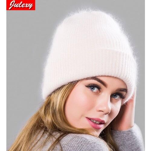 Winter Hats for Women Rabbit fur Beanie Hat Female Knitted Skullies Beanies Solid Wool Soft Autumn Winter Cashmere Caps Bonnet