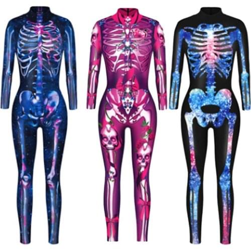 10 Styles Adult Skeleton Print Halloween Cosplay For Women Ghost Jumpsuit Party Carnival Performance Scary Costume Bodysuit 2020