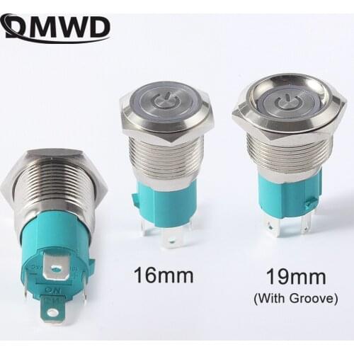 16mm 19mm High Current 10A12V 110V 24V 220V LED light latching momentary self-lock metal push button switch 2NO 4Pin