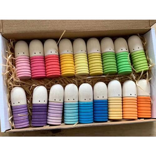 18pcs Threaded Villain 6.5cm Wooden Peg Dolls Kids Creative Toys Rainbow Blocks Loose Parts Unfinished People Educational Toy