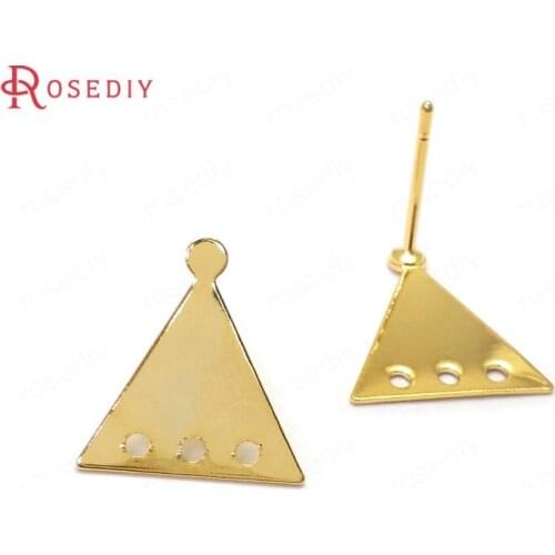36034)10PCS 13.5x12.5MM 24K Gold Color Brass Triangle Shape Stud Earrings High Quality Diy Jewelry Findings Accessories