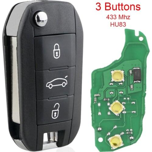 433MHz 3 Buttons Car Remote Key with 46 Chip and HU83 Blade Fit for Peugeot 208 2008 301 308 5008 508