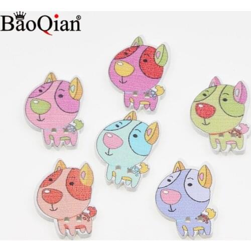 50Pcs Mixed Dog Pattern Sewing Accessories Wooden Buttons For Clothes Knitting Crafts Scrapbooking DIY Needlework Decoration