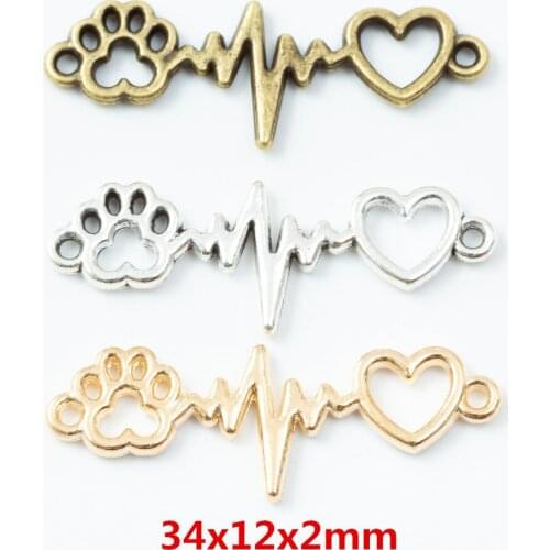 50 pieces of retro metal zinc alloy Heartbeat pendant for DIY handmade jewelry necklace making 6765