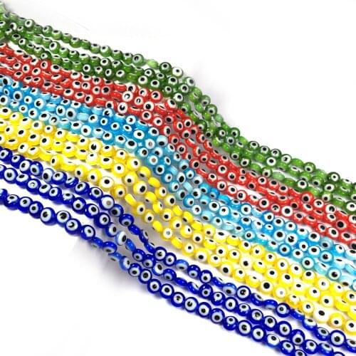 6mm Flat Round Evil Eye Lampwork Glass Beads Loose Spacer Beads For Trendy Jewelry Making Necklace Bracelet Crafts