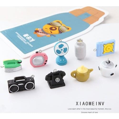 6pcs Funny Cartoon Earring Lovely Resin Earring For women&girl Fan Iron Teapot Vintage Tv Telephone Radio Pendant Accessories