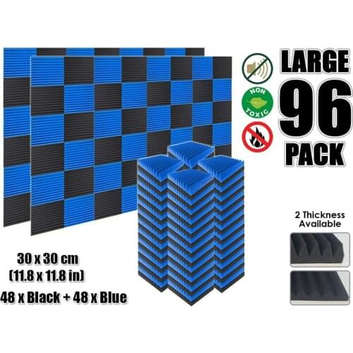 Arrowzoom 96 pcs Blue and Black Multi-Wedge Acoustic Studio Foam Tile Sound Absorption Panel 30 x 30 cm (11.8 x 11.8") KK1167