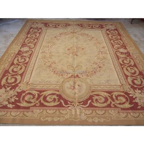 Free shipping 10'x14' Aubusson rugs Floral design for modern home decoration bergundy colors