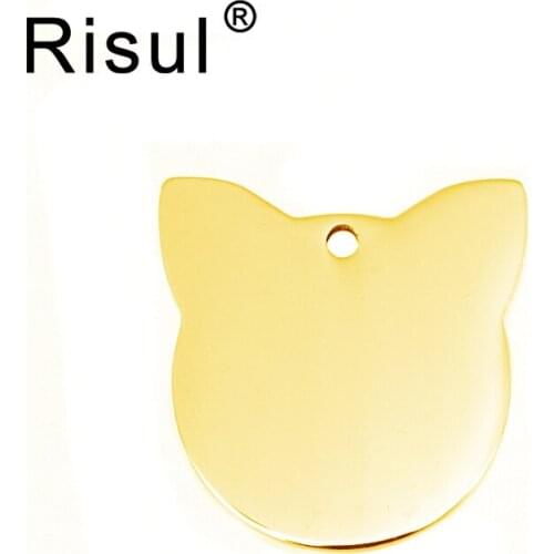 Risul Cat head II pet tags name ID tag stainless steel charms pendant both sides mirror polished high quality wholesale 50pcs