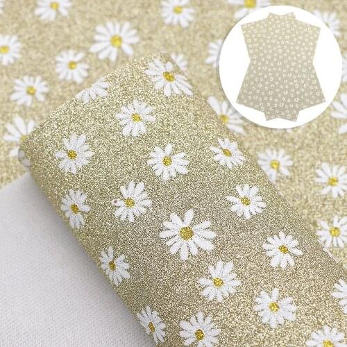 David accessories 30*140cm Fine Glitter Daisy Synthetic Leather Sheets Faux Leather Fabric for Bows Patchwork Printed ,1Yc12164