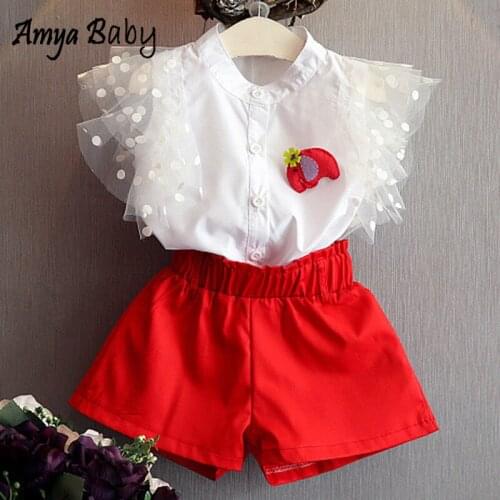 Amya Baby Kids Sets Little Girl Outfits White Tops Short 2 Pieces Toddler Girl Summer Clothes Fashion Girls Outfits