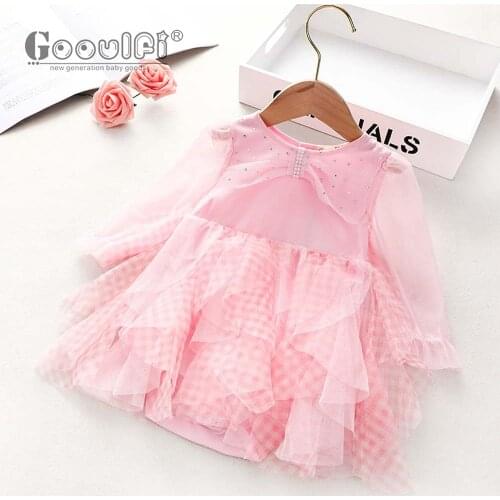 Gooulfi Rompers for Toddler Girls in Pink Plaid Long Sleeve Cute Rompers for Girls Cotton O-neck Toddler Onesie Jumpsuit