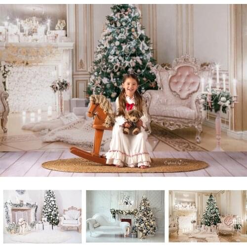 Photography Christmas Backdrop Resplendent Living Room Fireplace Photo Background Christmas Tree Family Party Video Backdrops