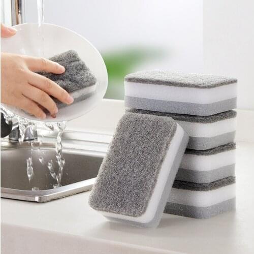 5Pcs Double-sided Sponge Scouring Pad Dishwashing Sponge Pad Household Kitchen Absorbing Water Non-stick Oil Dish Towel