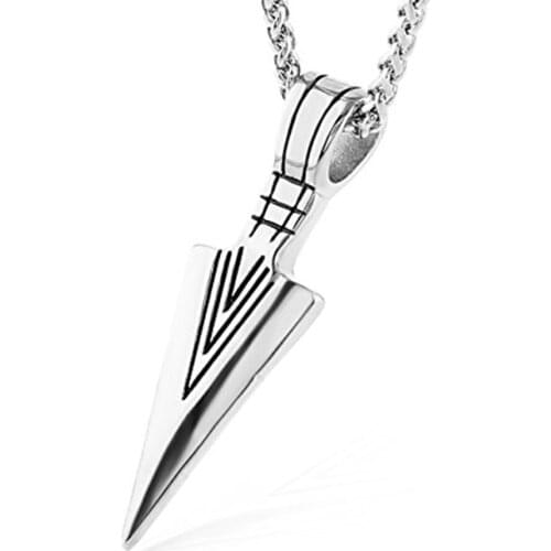 HZMAN Mens Fashion Arrow Jewelry Original Pendant Stainless Steel Necklace Gold Silver Black Tri-color 22 + 2 Inch Chain