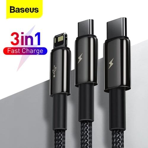 Baseus 3 in 1 Type C Cable For Xiaomi Samsung Huawei Fast Charging USB Cable For iPhone 12 Micro USB Data Wire Cord Phone Cables
