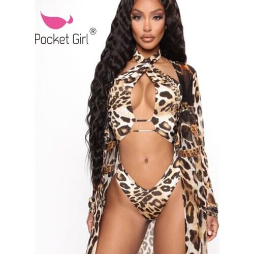 Pocket Girl 2021 Leopard Swimwear Plus Size One Piece Swimsuit Female Women Bather Sexy Bandage Bathing Suit Monokini Cover Ups