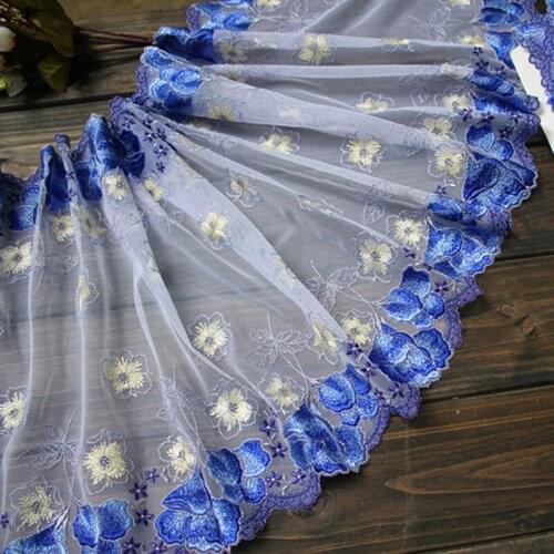 5Meters Embroidered Lace Trim Super Wide 31cm Blue For DIY Clothing Accessories Sewing Materials Garter Two Sides Fabric Ribbon