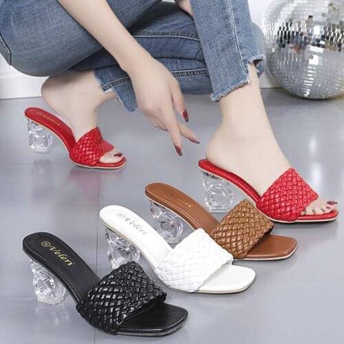 Fashion Women Sandals High Heels 3.15 Inches Beautiful Weave Style Leisure Slippers(Size 35-41