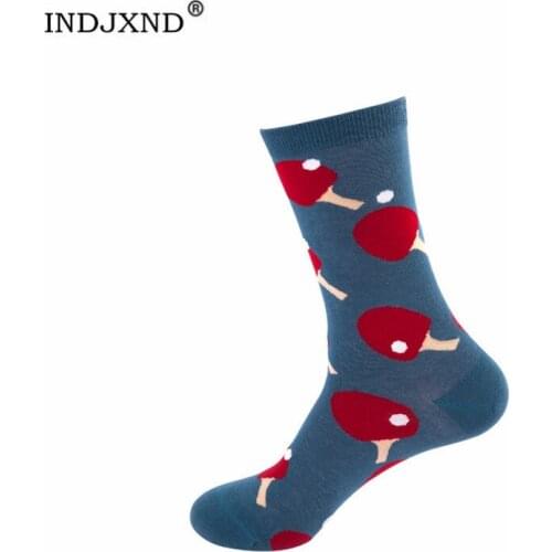 INDJXND 1 Pair Men Socks Cotton Funny Cartoon Geometric Printing Women Novelty Gift Spring Summer Autumn Winter Durable Fashion