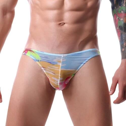 Mens Fashion Print Natural Thongs Low Rise Brief Panties Hipster Mens New Breathable Quick Dry Underwear мужские стринги секси
