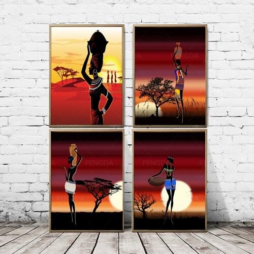 Canvas Printed Sunrise Glow Wall Art Poster African Woman Painting Modern Abstract Home Decor Modular Pictures For Living Room