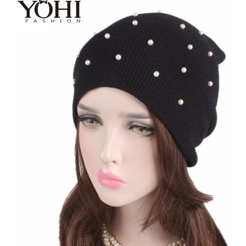 New Autumn and winter pearls full of stars ladies wool hats earmuffs ski hats headscarf scarf Slouchy Hat