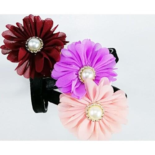 New Big Chiffon Flowers Dog Collar Diamante Small Pet Cat Puppy PU Leather Collar Necklace Buckle S/XS Three colors