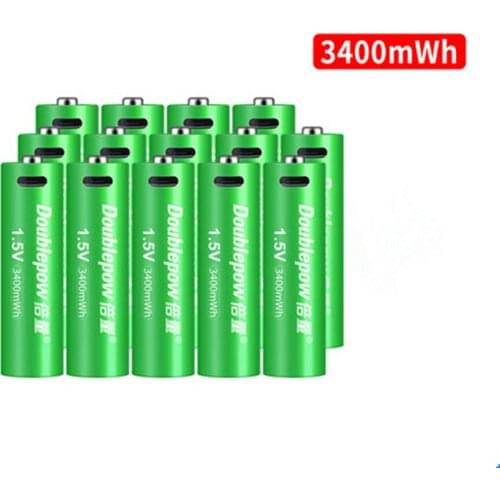 14pcs/lot New 1.5V AA rechargeable battery 3400mWh USB rechargeable lithium battery fast charging via Micro USB cable