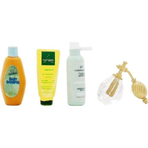 Odoria 1:12 Miniature Body Care Set 4 in 1 Pack Shampoo Wash Cleanser Perfume Bedroom Bathroom Doll House Accessories Decoration