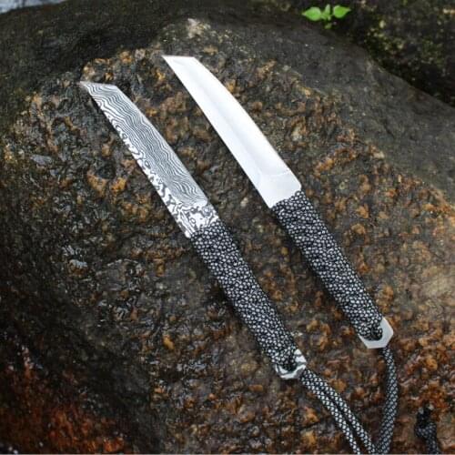 Damascus Fixed Blade Hunting Knife With Sheath Outdoor Survival Tactical Knife Self-defense Small Straight Knives Camping Tools