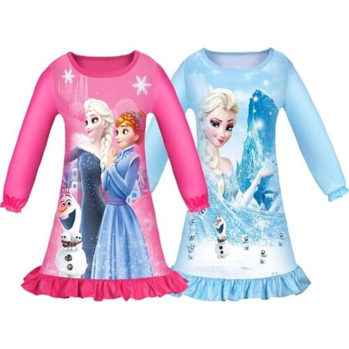 Disney Girls Pajamas Dresses Frozen Elsa Sleepwear Dress Children Clothing Snow Queen Girl Princess Dress Birthday Vestidos