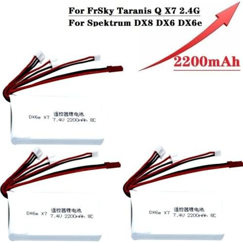 For Taranis Q X7 DX6e DX6 DX8 Transmitter Remote Controller Spare Part 2S 7.4V 2200mAh 8C Rechargeable Lipo Battery 3Pcs/sets