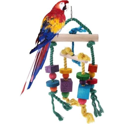 Pet Bird Chew Toy Colorful Wooden with Bell Cage Interactive Hanging Indoor Outdoor Toys for Parrot Pet Accessory Pet Toys