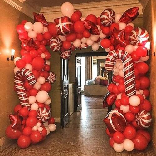 142pcs Christmas Balloon Garland Arch kit with Christmas Red White Candy Wedding Baby Shower Birthday Party Decorations Supplies