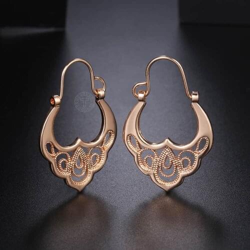 Davieslee 585 Rose Gold Womens Drop Earrings Jewelry Earrings For Women Flower Pattern Fashion Girls Gifts 2019 DGE193