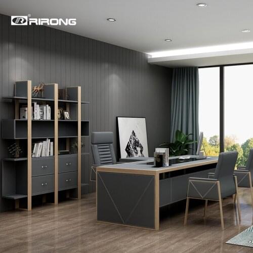 Grey Wooden Leather Office Home Study Room Furniture Small Computer Standing Learning Table Deskstop Set Executive Tables